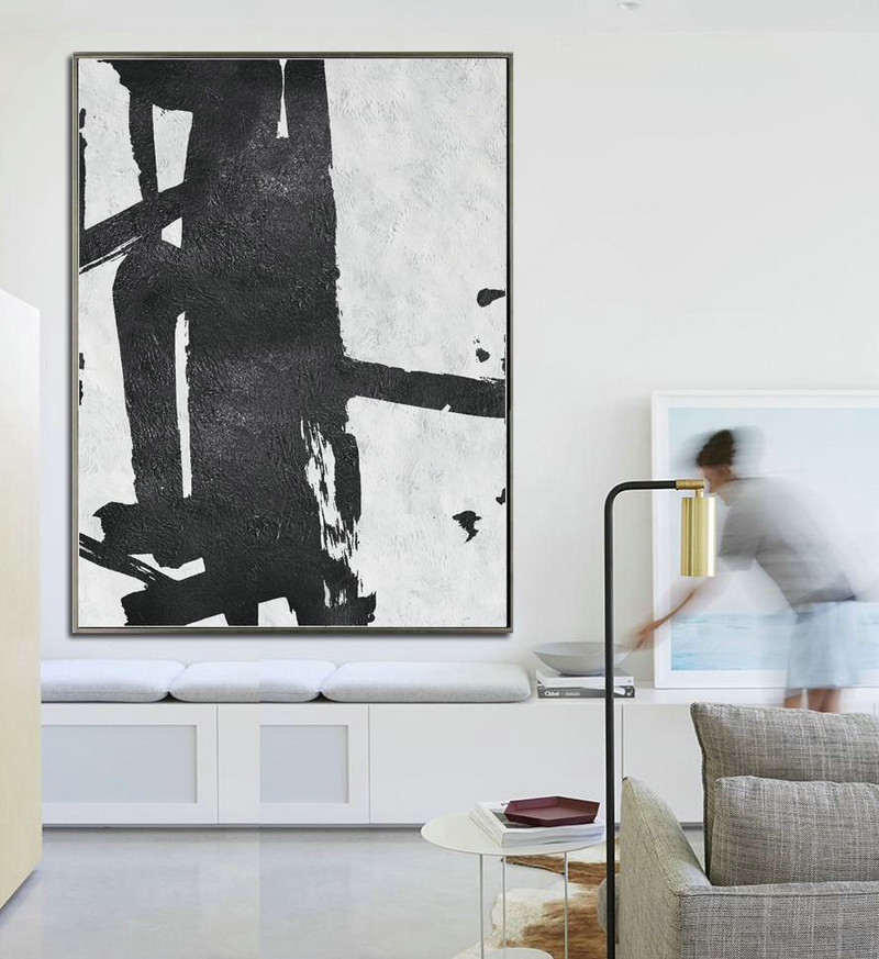 Modern Wall Art,Black And White Minimal Painting On Canvas - Lounge Wall Decor
